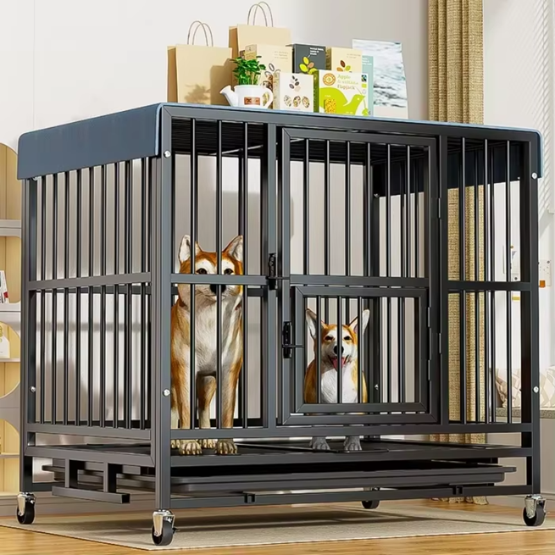 Large Metal Dog Kennel with Wheels