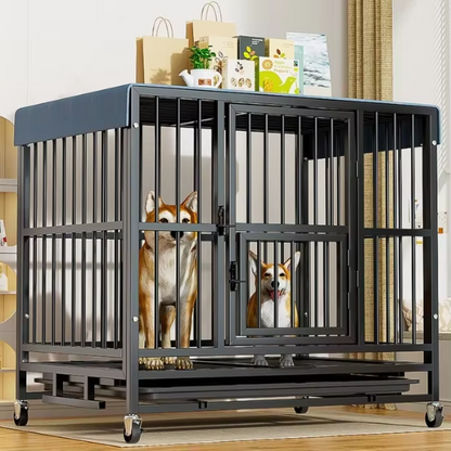 Large Metal Dog Kennel with Wheels