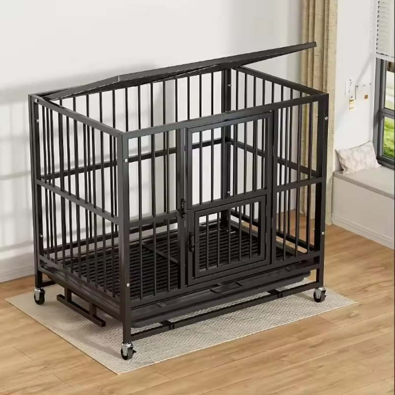 Large Metal Dog Kennel with Wheels